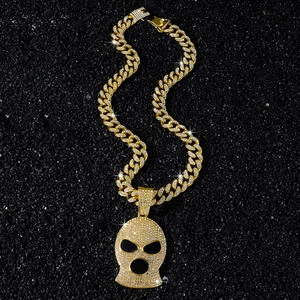 Hip Hop Balaclava Mask Pendant Necklace Men Zinc Alloy Rhinestone Pave Cuban Link Chain Street Punk Style Jewelry Gift