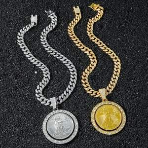 Collier cubain hip hop serti de brillants avec pendentif rotatif Statue de la Liberté
