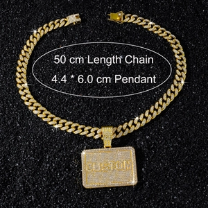 Gold-plated iced out hip hop necklace detail with custom pendant dimensions 4.4x6.0cm