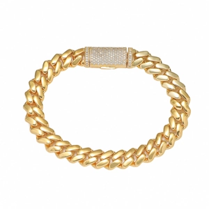 Bracelet Cubain homme hip hop finition or 18K avec fermoir serti de zircons brillants