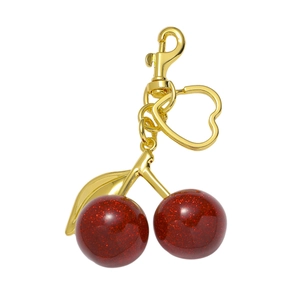 Trendy Resin Cherry Heart Keychain Gold Silver Zinc Alloy Fruit Bag Charm Pendant For Women Girl Gift Key Ring Decor