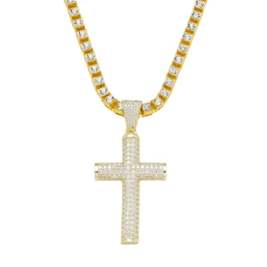 Hip Hop Cross Pendant Necklace For Men Iced Out Zinc Alloy Rhinestone Tennis Chain Gold Silver Plated Punk Jewelry Party Accessories
