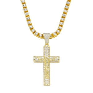 Hip Hop Jesus Kreuz Anhänger Halskette Zinklegierung Pave Strass Tennis Kette Für Herren Streetwear Punk Stil Schmuck Geschenk