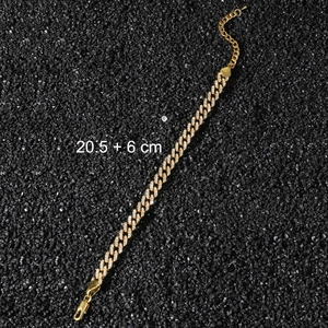 Detail of 20.5cm gold Cuban link anklet with sparkling pavé stones and lobster clasp