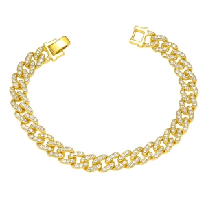 Bracciale a Maglia Cubana Iced Out Hip Hop Per Uomo Donna Intarsiato con Strass in Lega Gioielli a Catena Geometrica