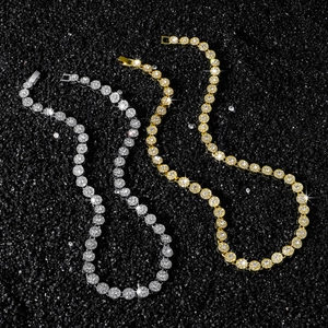 Collier tennis hip hop 8mm avec zircons ronds et placage en or et argent brillant