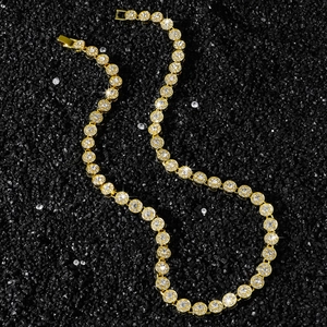 Collier Chaîne de Tennis Hip Hop à Strass Ronds pour Hommes Femmes Alliage de Zinc Plaqué Or Argent Bijoux Punk