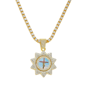 Collier Pendentif Croix Rotative Hip-Hop Avec Chaîne Tennis Or Argent Alliage de Zinc Strass Bijoux Religieux pour Hommes