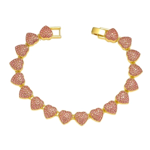 Hip Hop Iced Out Pink Heart Link Bracelet Alloy Rhinestone Fashion Jewelry For Men Women Trendy Party Accessories Gift