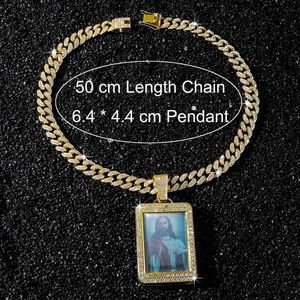 Hip hop gold Cuban chain necklace with iced out rectangular Jesus portrait pendant