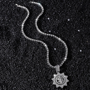 Collana tennis hip hop con ciondolo rotante a forma di girasole con dollaro e diamanti