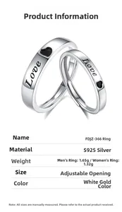 Detail of S925 sterling silver rings with Love engraving and heart-shaped hollow design