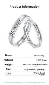 S925 sterling silver couple rings detail showing 1.80g and 1.36g adjustable weight specs