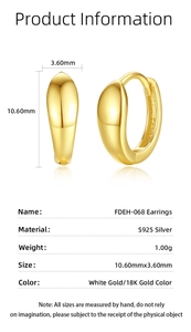Detailed view of polished S925 silver hoop earrings with 18K gold plating and dimensions