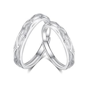S925 sterling silver couple rings set with minimalist hammered texture and open adjustable band