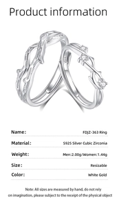 Detailed close-up of S925 silver twig rings featuring cubic zirconia and branch texture