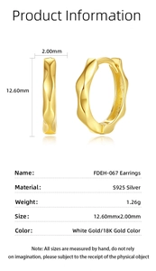 Vue technique détaillée des mesures des créoles ondulées en argent S925 plaqué or 18 carats