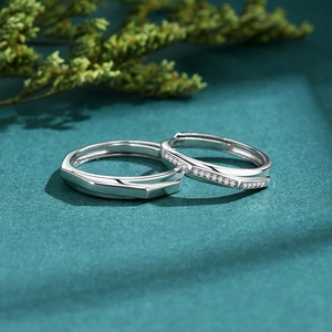 Bagues de couple minimalistes en argent sterling S925 avec facettes et pierres fines
