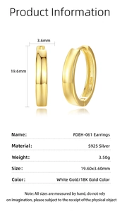 Detailed view of S925 sterling silver hoop earrings with 19.6mm diameter and 3.6mm width