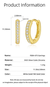 Detailed size chart for S925 silver hoop earrings with cubic zirconia stones
