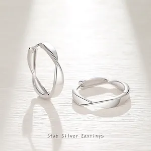 925 Sterling Silver Moebius Twist Hoop Earrings For Women Minimalist Irregular Geometric Jewelry Gold Silver Plated Earrings