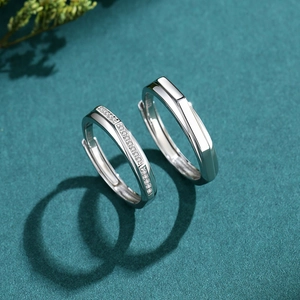 Bagues de couple S925 en argent sterling réglables avec facettes géométriques et zircon
