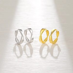 Polished S925 sterling silver Mobius hoop earrings in gold and silver finishes