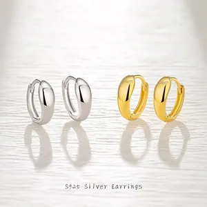 Minimalist 925 Sterling Silver Hoop Earrings High Polish Water Drop Huggie Gold Silver Small Earrings For Women Jewelry