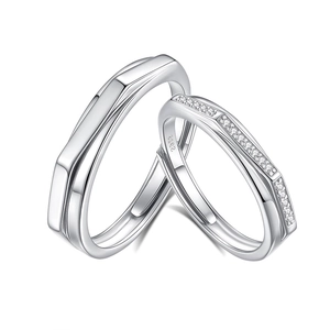 Bagues de couple réglables en argent S925 avec facettes géométriques et zircons pavés