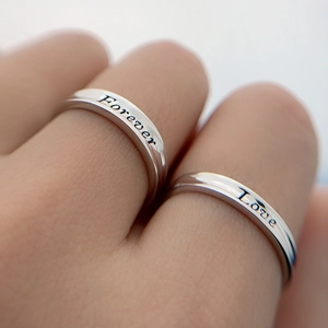 S925 Sterling silver couple rings featuring Forever Love engraving in minimalist style