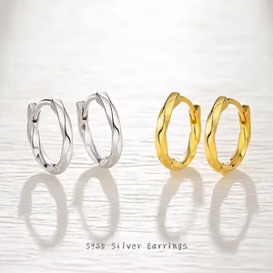 925 Sterling Silver Mobius Hoop Earrings For Women Minimalist Twisted Geometric Jewelry Gold Silver Plated Ear Buckles