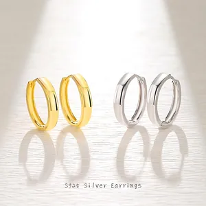 Minimalist 925 Sterling Silver Hoop Earrings High Polish Geometric Circle Earrings For Women Fashion Daily Jewelry