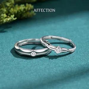 S925 Sterling Silver Cubic Zirconia Couple Rings Twisted Arm Wave Design Open Adjustable Engagement Wedding Gift Jewelry