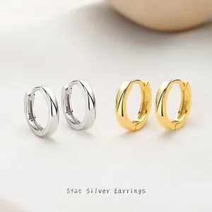 925 Sterling Silver Pleated Hoop Earrings For Women Minimalist Geometric High Gloss Electroplated Fashion Jewelry Gift
