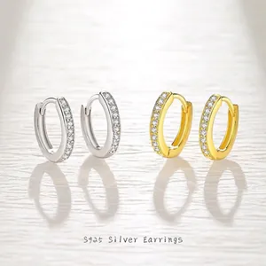 S925 Sterling Silver Hoop Earrings for Women Fashion Inlaid Rhinestone Circle Earrings Simple Geometric Elegant Jewelry