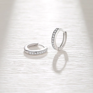Elegant S925 sterling silver hoop earrings with sparkling pavé cubic zirconia diamonds