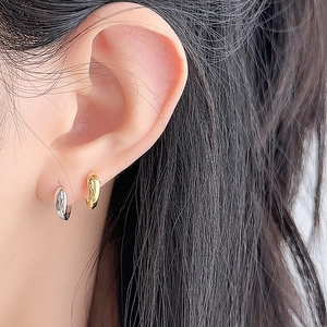 Minimalist S925 sterling silver bean-shaped hoop earrings in gold and silver polished finish