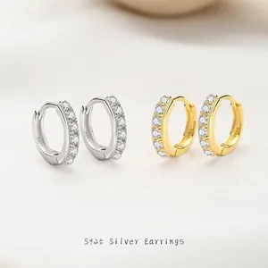 925 Sterling Silver Cubic Zirconia Hoop Earrings For Women Minimalist Small Gold Silver Row Inlaid Huggie Earrings Fashion Jewelry Gift