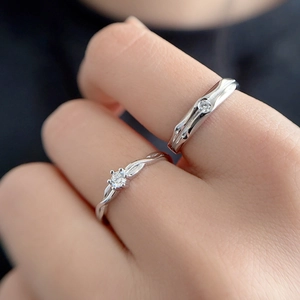 S925 Sterling Silver couple rings set featuring twisted rope design and wave pattern band