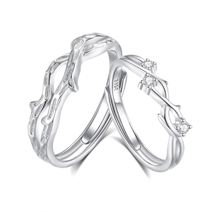 S925 sterling silver branch couple rings set with cubic zirconia adjustable design