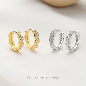925 Sterlingsilber Verdrehte Creolen Für Damen Mit Zirkonia Mikroeinlage Geflochtene Gold Silber Mode Schmuck