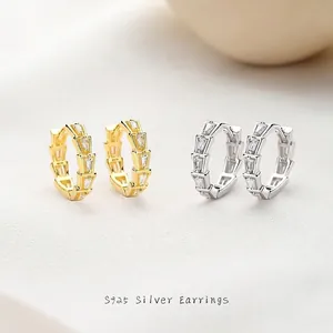 Luxury 925 Sterling Silver Hoop Earrings Trapezoid Cubic Zirconia Segmented Snake Scale Design Jewelry For Women Party