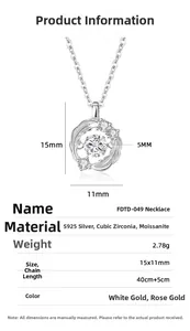 Detailed S925 silver necklace specifications showing 15x11mm pendant size and 40cm chain