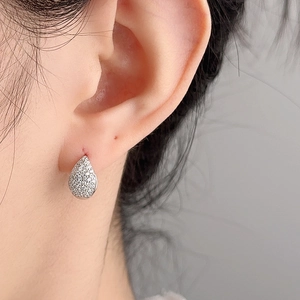 Elegant S925 sterling silver teardrop micro-pave diamond earrings for women worn on ear