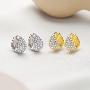 Elegant S925 sterling silver hoop earrings with micro-pave cubic zirconia crystals