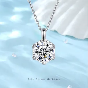 S925 Sterling Silver Moissanite Pendant Necklace For Women Round Brilliant Cut Solitaire Jewelry Elegant Daily Wear Accessory