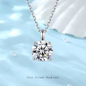 Collier Pendentif Classique En Argent Sterling 925 Moissanite Zircone Cubique Pour Femmes Bijoux Minimalistes 4 Griffes Cadeau