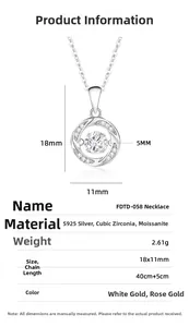 Detailed specs for s925 silver heartbeat necklace featuring dimensions and stone parameters