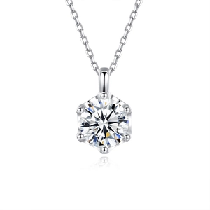 Elegant 925 sterling silver necklace featuring a 1 carat round moissanite pendant