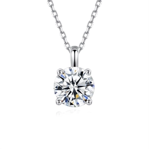 Collier avec pendentif solitaire en argent S925 et moissanite ronde avec serti à quatre griffes